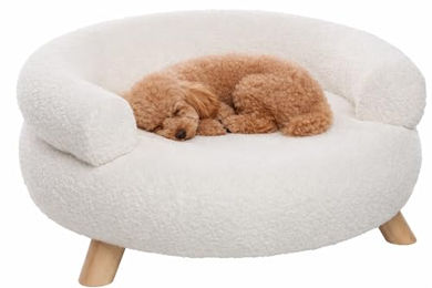 Flamingo Hundebett und Katzenbett rund in Weiß mit Holzfüßen 54 x 54 x 27 cm – Bild 1 von 4