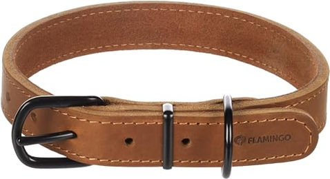 Flamingo Hundehalsband Montana aus Leder in Cognac Braun Größe L 43,5-53,5 cm – Bild 1 von 4