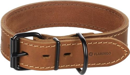 Flamingo Hundehalsband Montana aus Leder in Cognac Braun Größe M/L – Bild 1 von 4