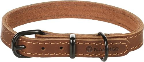Flamingo Hundehalsband Montana aus Leder in Cognac Größe S 29,5-35,5cm – Bild 1 von 5