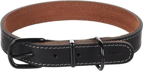 Flamingo Hundehalsband Montana aus Leder Schwarz Größe L 43,5-53,5 cm – Bild 1 von 5