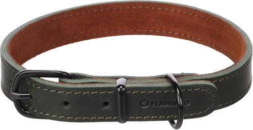 Flamingo Hundehalsband Montana Leder Grün Größe M – Bild 1 von 3