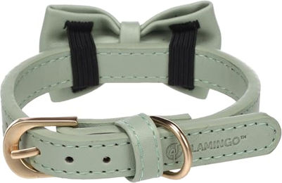 Flamingo Hundehalsband Nela mit Schleife in Grün, XS, wasserabweisend Kunstleder - 1 Stk. – Bild 1 von 5