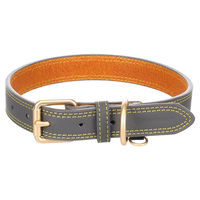 Produktbild von Flamingo Hundehalsband Virginia aus Leder in Grau mit Gold-Details Größe L