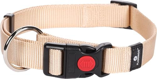 Flamingo Hundehalsband Ziggi Beige Nylon Größe L 45-65cm mit Zugentlastung und Sicherheitsschloss – Bild 1 von 4