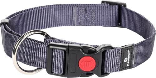Flamingo Hundehalsband Ziggi Granitblau Nylon Größe L 45-65cm mit Zugentlastung und Sicherheitsschloss – Bild 1 von 3