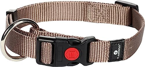 Produktbild von Flamingo Hundehalsband Ziggi Taupe Beige Nylon Größe M 40-55cm mit Klickschnalle und Sicherheitsschloss