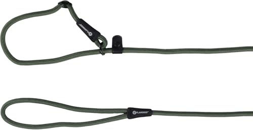 Flamingo Hundeleine Anti-Zug-Leine mit Safety-Stop aus Nylon in Grün mit schwarzen Beschlägen – Bild 1 von 2