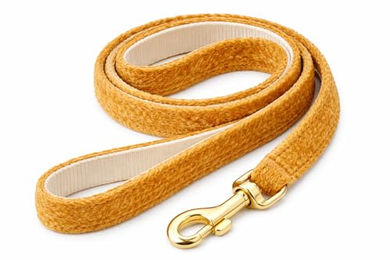 Flamingo Hundeleine Führleine aus Nylon und Samt in Gelb mit matt goldenem Karabiner 1,3m x 12mm – Bild 1 von 2