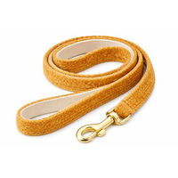 Produktbild von Flamingo Hundeleine Führleine aus Nylon und Samt in Gelb mit matt goldenem Karabiner 1,3m x 12mm