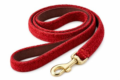 Flamingo Hundeleine Führleine aus Nylon und Samt in Rot mit matt goldenem Karabiner 1,3m x 12mm – Bild 1 von 2