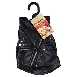 Flamingo Hundemantel Sergio Schwarz aus Kunstleder mit Fleecefutter wasserabweisend für den Winter – Bild 1 von 5