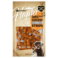 Produktbild von Flamingo Hundesnack Hapki Streifen mit Huhn und hohem Fleischanteil ohne Zuckerzusatz 85 g