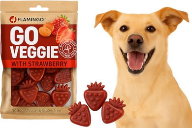 Flamingo Hundesnack Veggie Erdbeere Zahnpflege-Snack vegan glutenfrei ohne Zucker 120g - 120 g – Bild 1 von 8