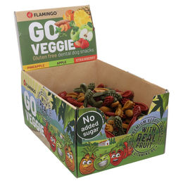 Produktbild von Flamingo Hundesnack Veggie Zahnbürste mit Erdbeere, Ananas & Apfel Vegan Glutenfrei für Hunde Adult - 1,68 kg