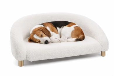 Flamingo Hundesofa und Katzenbett Dorado halbrund in Weiß mit Holzfüßen 77 x 50 x 27 cm – Bild 1 von 3