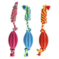 Produktbild von Flamingo Hundespielzeug Dental Gummi Rugbyball mit Seil bunt - 11 cm