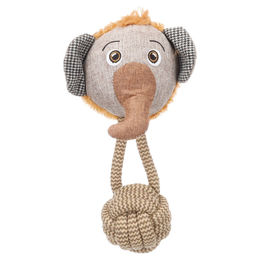 Produktbild von Flamingo Hundespielzeug Elefant und Knotenball Braun aus Polyester mit Quietschfunktion zur Zahnpflege 15 x 9 x 27 cm