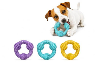 Flamingo Hundespielzeug Freckles Ring aus Latex mit Quietscher Bunt Größe S 10 cm – Bild 1 von 4