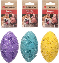 Flamingo Hundespielzeug Freckles Rugbyball aus Latex mit Quietschfunktion Größe M Bunt Lila – Bild 1 von 6