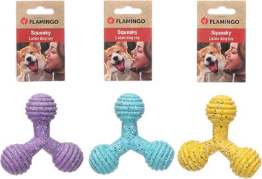 Flamingo Hundespielzeug Freckles Tripod aus Latex mit Quietscher Bunt Größe S – Bild 1 von 4