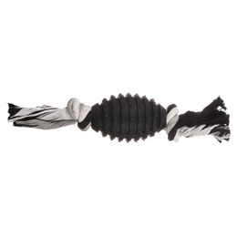 Flamingo Hundespielzeug Gladiator Rugby aus Gummi mit Seil Schwarz – Bild 1 von 2