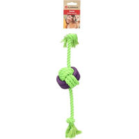 Produktbild von Flamingo Hundespielzeug Gropa Knotenball und Seil mit 2 Knoten in Grün/Lila zur Zahnpflege 40 cm