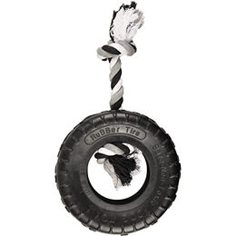 Flamingo Hundespielzeug Gummi Gladiator Reifen mit Seil Schwarz 20 cm – Bild 1 von 5
