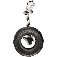 Produktbild von Flamingo Hundespielzeug Gummi Gladiator Reifen mit Seil Schwarz 20 cm