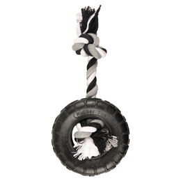 Flamingo Hundespielzeug Gummi Gladiator Reifen mit Seil Schwarz - 20 cm – Bild 1 von 4