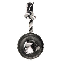 Produktbild von Flamingo Hundespielzeug Gummi Gladiator Reifen mit Seil Schwarz - 20 cm