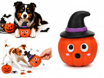 Flamingo Hundespielzeug Halloween Fixi Kürbis Orange aus Latex mit Quietscher 9,2 cm – Bild 1 von 3