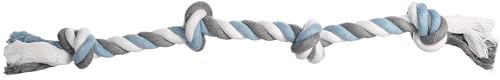 Flamingo Hundespielzeug Jim Knotenknochen aus Baumwolle 4 Knoten Blau Weiß Grau 60cm – Bild 1 von 3