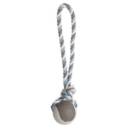 Produktbild von Flamingo Hundespielzeug Jim Zerrseil aus Baumwolle mit Ball Blau Weiß Grau Größe L 50 x 9,5 cm