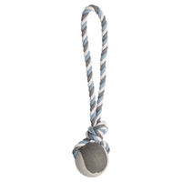 Produktbild von Flamingo Hundespielzeug Jim Zerrseil aus Baumwolle mit Ball Blau Weiß Grau Größe L 50 x 9,5 cm