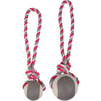 Produktbild von Flamingo Hundespielzeug Jim Ziehtau mit Tennisball aus Baumwolle Größe S Fuchsia Weiß Grau