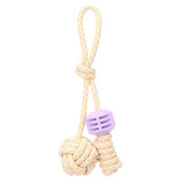 Produktbild von Flamingo Hundespielzeug Joanie Zerrseil mit TPR Ball und Knoten Twist in Violett und Gelb