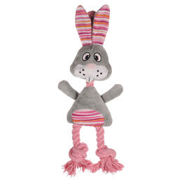 Flamingo Hundespielzeug Pieno Kaninchen aus Plüsch mit Seil Grau - 42 cm – Bild 1 von 3