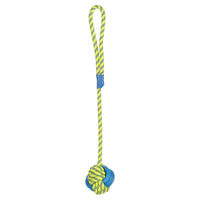 Produktbild von Flamingo Hundespielzeug Tofla Knotenball Zerrseil mit Ball Blau Gelb Nylon 50cm
