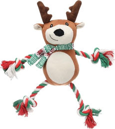 Flamingo Hundespielzeug Vicente Rentier Braun Plüschspielzeug mit Baumwollseil und Quietscher – Bild 1 von 3