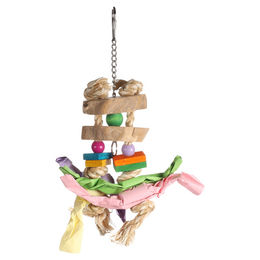 Produktbild von Flamingo Izzy Vogelspielzeug aus Holz mit Glocke bunt für Papageien und Sittiche 28cm