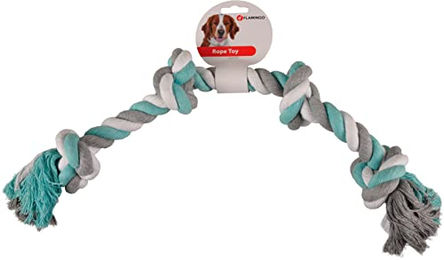 Flamingo Jim Spieltau Hundespielzeug aus Baumwolle mit 4 Knoten in Mint/Weiß – Bild 1 von 4