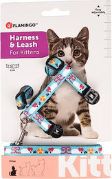 Flamingo Kätzchen Geschirr mit Leine Arwen Mausdruck aus Nylon verstellbar 15-25 cm – Bild 1 von 3