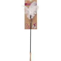 Produktbild von Flamingo Katzenangel Nina ausziehbar mit Federn, Glöckchen und Matatabi in Weiß mit Holzgriff und Glasfaserstab 61–186 cm