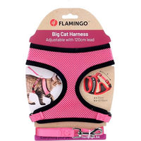 Produktbild von Flamingo Katzengeschirr Set mit Leine Rosa Verstellbares Nylon-Geschirr mit atmungsaktivem Mesh für Kitten - 120 cm