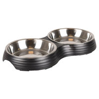 Produktbild von Flamingo Katzennapf Duo Set aus Edelstahl matt schwarz mit Anti-Rutsch Funktion 700ml - 2 x 160 ml