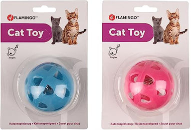 Flamingo Katzenspielzeug Ball mit Glocke aus Kunststoff in bunten Farben 6,5 cm - 6,5 cm – Bild 1 von 7