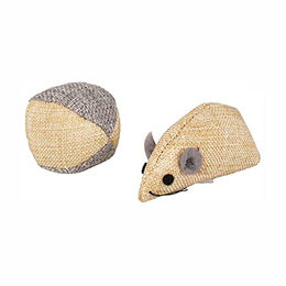 Flamingo Katzenspielzeug Juns Maus und Ball mit Catnip in Beige und Grau aus Stoff – Bild 1 von 4