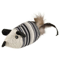 Produktbild von Flamingo Katzenspielzeug Pirin Ratte aus Stoff mit Federn und Catnip in Schwarz/Weiß