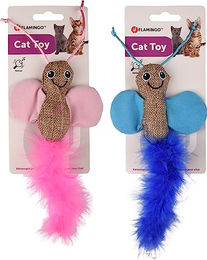 Flamingo Katzenspielzeug Schmetterling mit Federn und Catnip in bunt – Bild 1 von 7